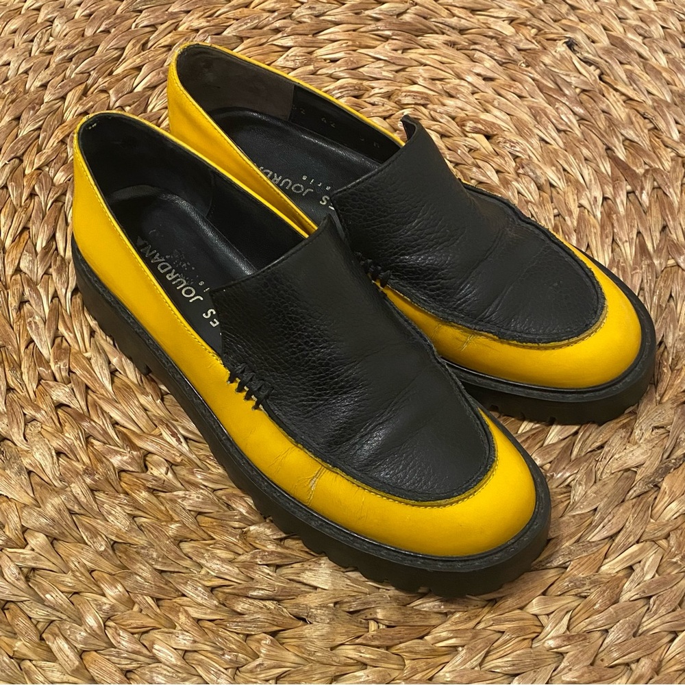Vintage Charles Jourdan Black and Yellow Loafers Ladies Size 5